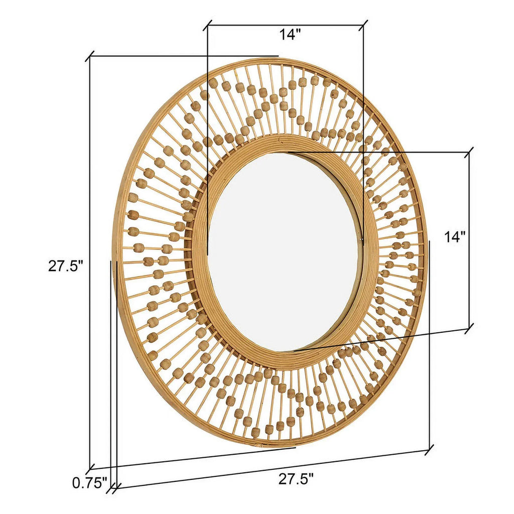 Sizeahara Sizeunbeam Round Bamboo Wide Frame Wall Mirror