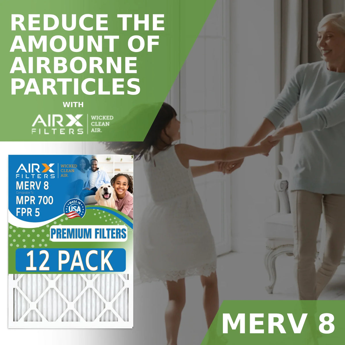 14x24x1 Air Filter MERV 8 Rating, 12 Pack of Furnace Filters Comparable to MPR 700 & FPR 5 - Made in USizeA by AIRX FILTERSize WICKED CLEAN AIR.