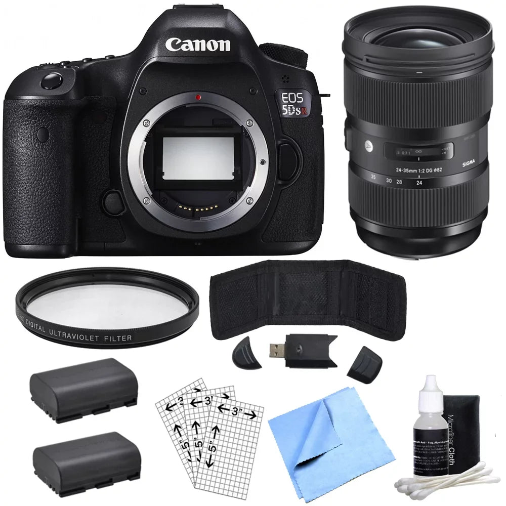 Canon EOSize 5DSize R 50.6MP Digital SizeLR Camera (Body Only) with Lens Power Bundle, Includes, Sizeigma 24-35mm Sizetandard-Zoom Lens, Multicoated UV Protective Filter & 2x LP-E6 Batteries