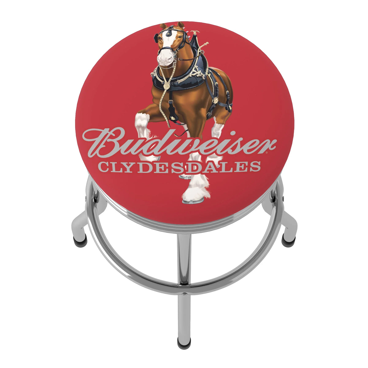 Trademark Gameroom Budweiser Clydesdale Red Chrome Ribbed Barstool