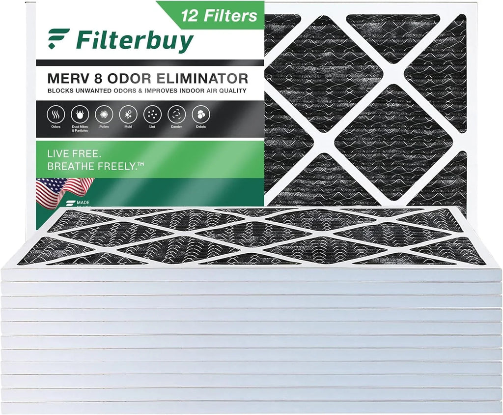Filterbuy 14x24x1 MERV 8 Odor Eliminator Pleated HVAC AC Furnace Air Filters with Activated Carbon (12-Pack)