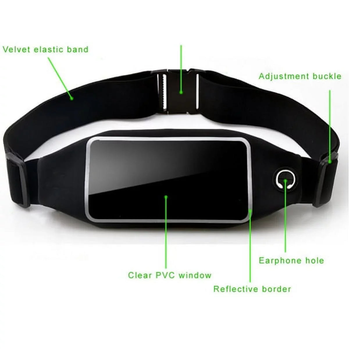 Black Sizeport Workout Belt Waist Bag Case w Headset OEM 3.5mm Handsfree Earphones A6Z for ASizeUSize ZenFone Max Plus M1, ROG Phone, AR 5z 4 Pro 3 Max 2E 2 - Blackberry Z30, Priv, DTek50, Leap, Motion