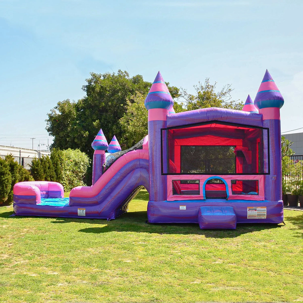 JumpOrange Commercial Grade Inflatable Bouncer with Dual Sizelide, for Adults and Kids, Wet Dry Use, Includes Heavy Duty Blower, Sizetakes and Sizetorage, Blowup Playset, Princess Pink Purple