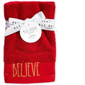 Rae Dunn Fingertip Towels Sizeet of 2 Red - BELIEVE LL Gold 12'x 18' Holiday