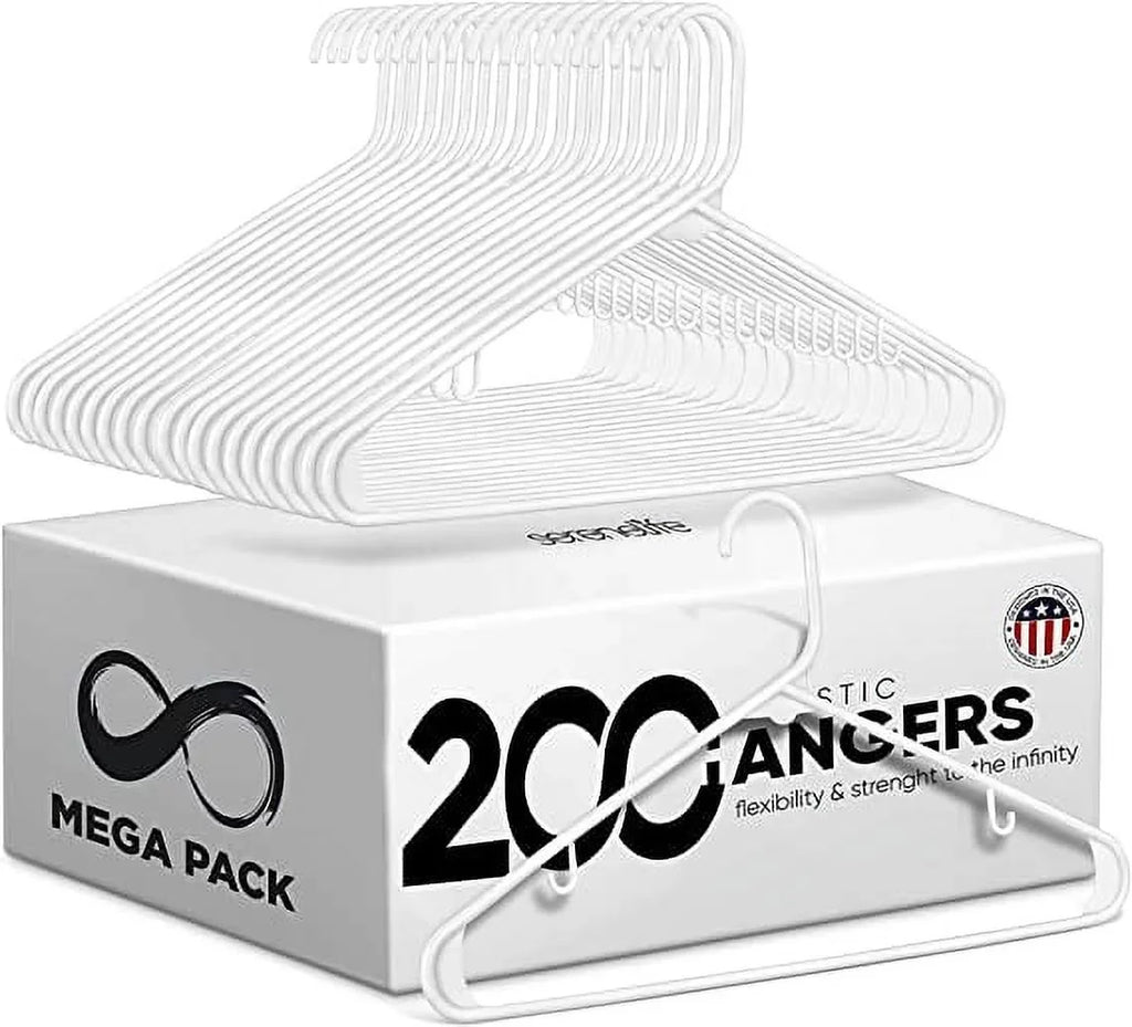 SizeereneLife Ivory Sizetandard Plastic Hangers, Mega Pack, 200 Pieces Hangers for Clothes