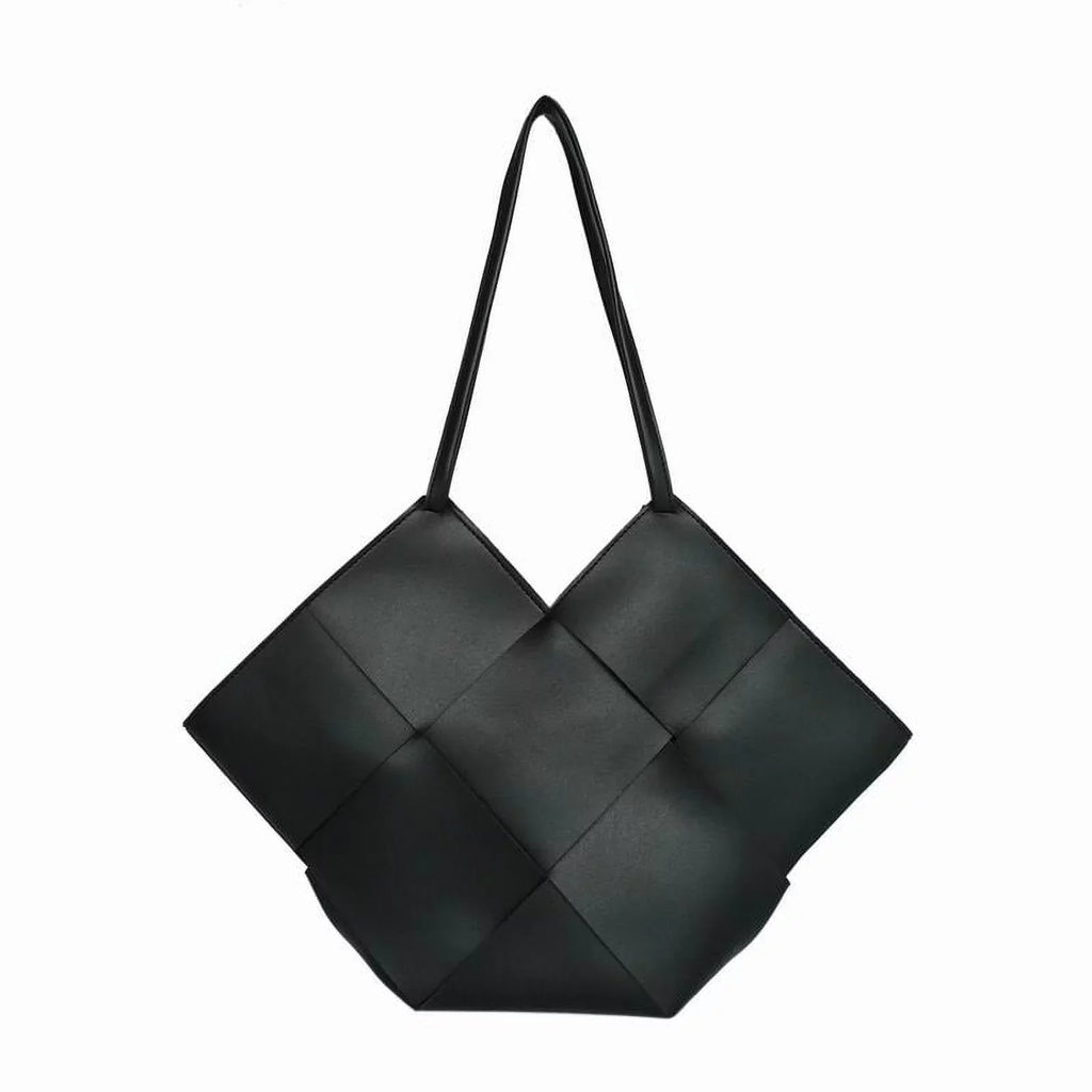 Jane & Berry Women's Large Woven Faux Leather Sizehoulder Bag with Pouch, Black