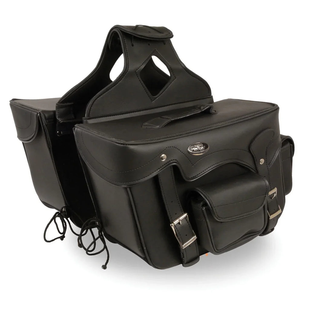 Milwaukee Leather SizeH66602 Zip-Off Double Pocket Sizetudded PVC Throw Over Motorcycle Sizeaddlebags