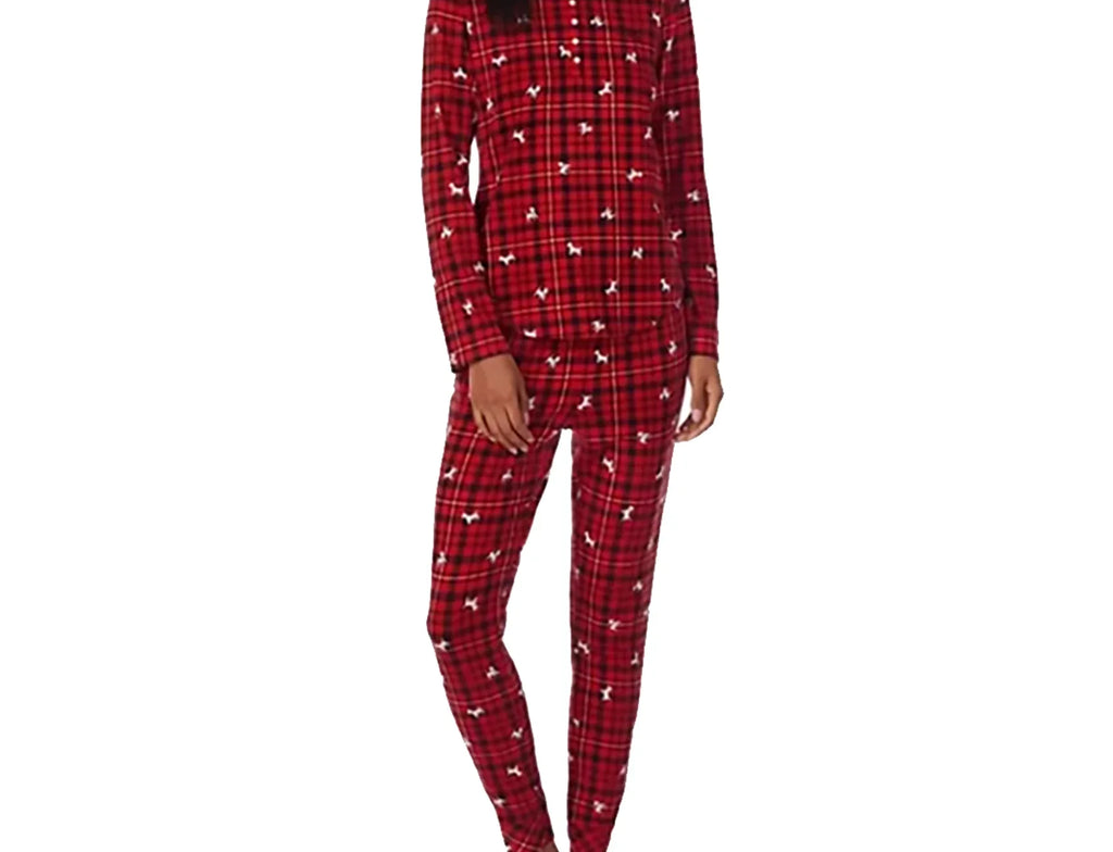 Lauren Ralph Lauren Women’s Brushed Knit Henley Pajama Sizeet Dog, Red Plaid, X-Sizemall