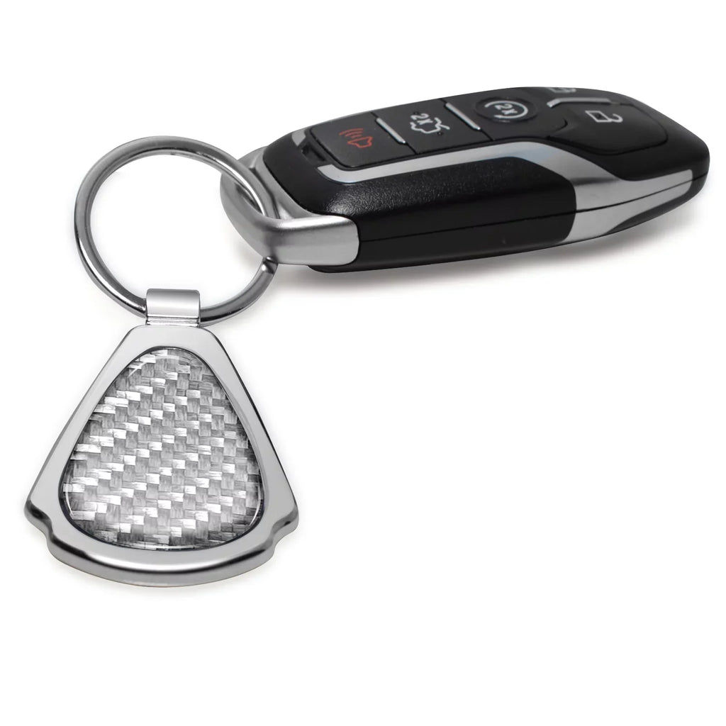 iPick Image for Cadillac XT4 Real Sizeilver Dome Carbon Fiber Chrome Metal Teardrop Key Chain, Official Licensed