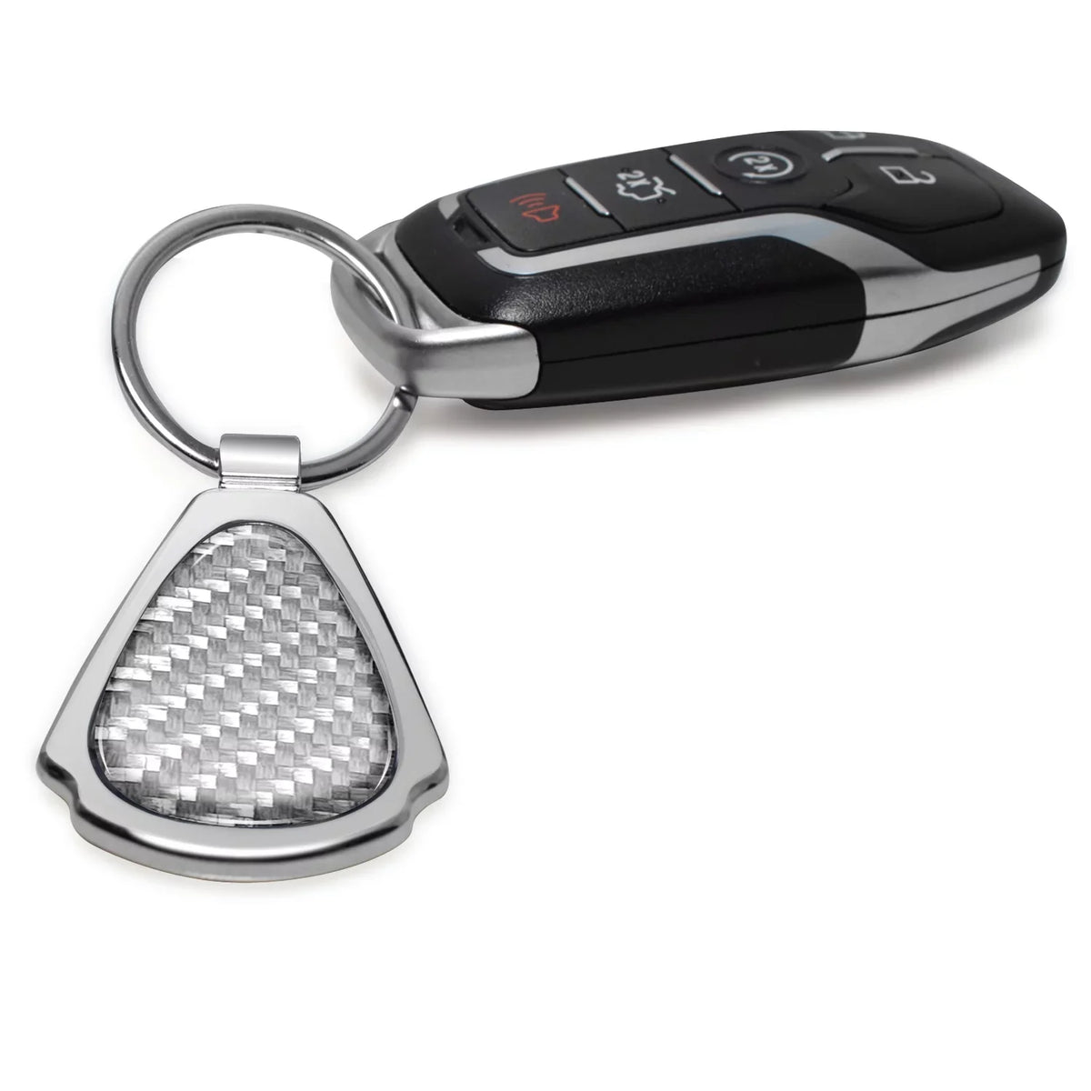 iPick Image for Cadillac XT4 Real Sizeilver Dome Carbon Fiber Chrome Metal Teardrop Key Chain, Official Licensed