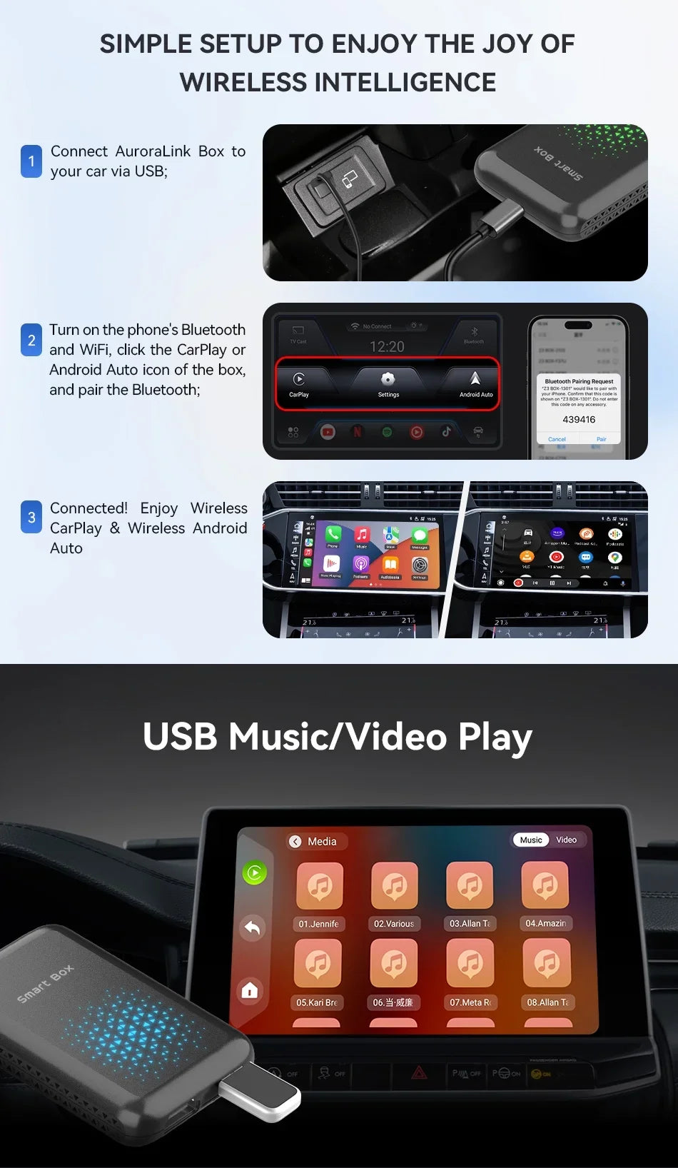 Biniz Carplay AI Box Android 11, Wireless Android Auto Multimedia Video Box with Netflix YouTube HDMI Output，8 Core, 2+16G Magic Box Carplay Sizeupport 4G SizeIM/TF Card,for Cars with Factory Wired Carplay