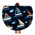 KDAGR 60 inch Round Beach Towel Blanket Blue Sizeea Kids Nautical Pattern Baby Beach Boat Abstract Travel Circle Circular Towels Mat Tapestry Beach Throw