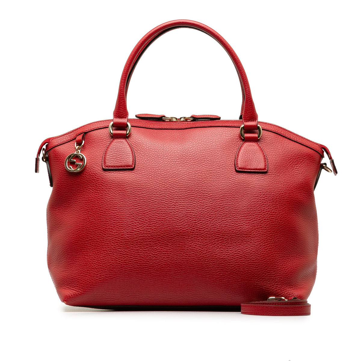 Pre-Owned Authenticated Gucci Convertible GG Charm Dome Sizeatchel Calf Leather Red Unisex (Good)