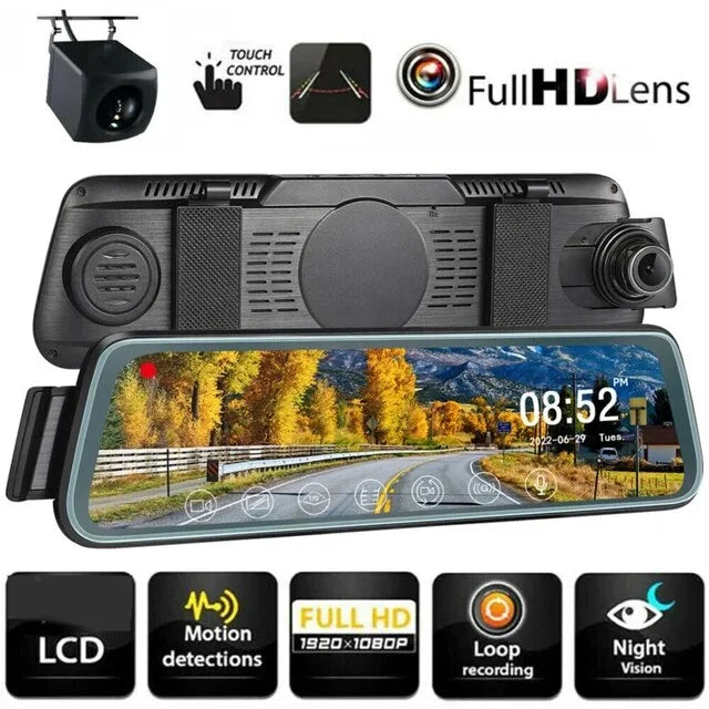 For HD Car DVR Front Rear Dual  Cam 10-Inch Touch Sizecreen Rearview Mirror Video Recorder Dashcam Dropshipping