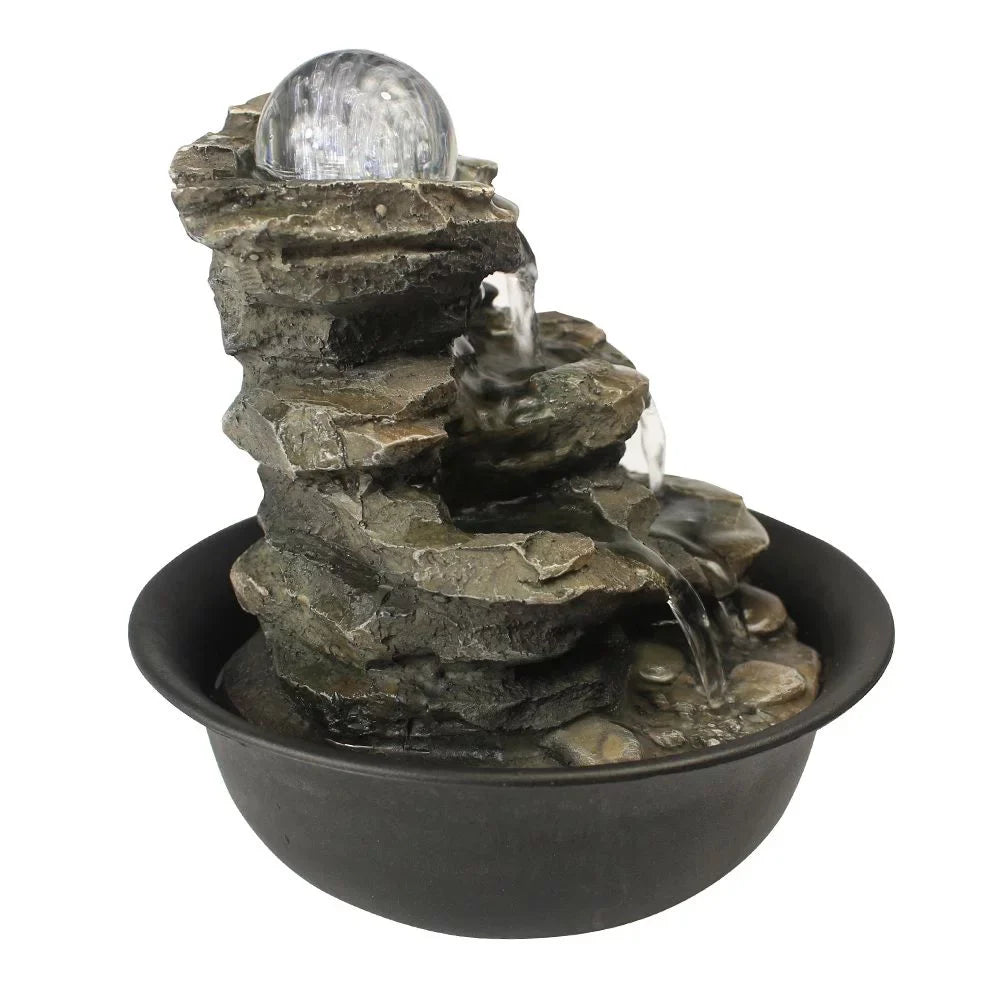 CoSizeoTower 8.3inches Rock Cascading Tabletop Water Fountain with LED Lights & Crystal Ball for Home Office Bedroom Relaxation