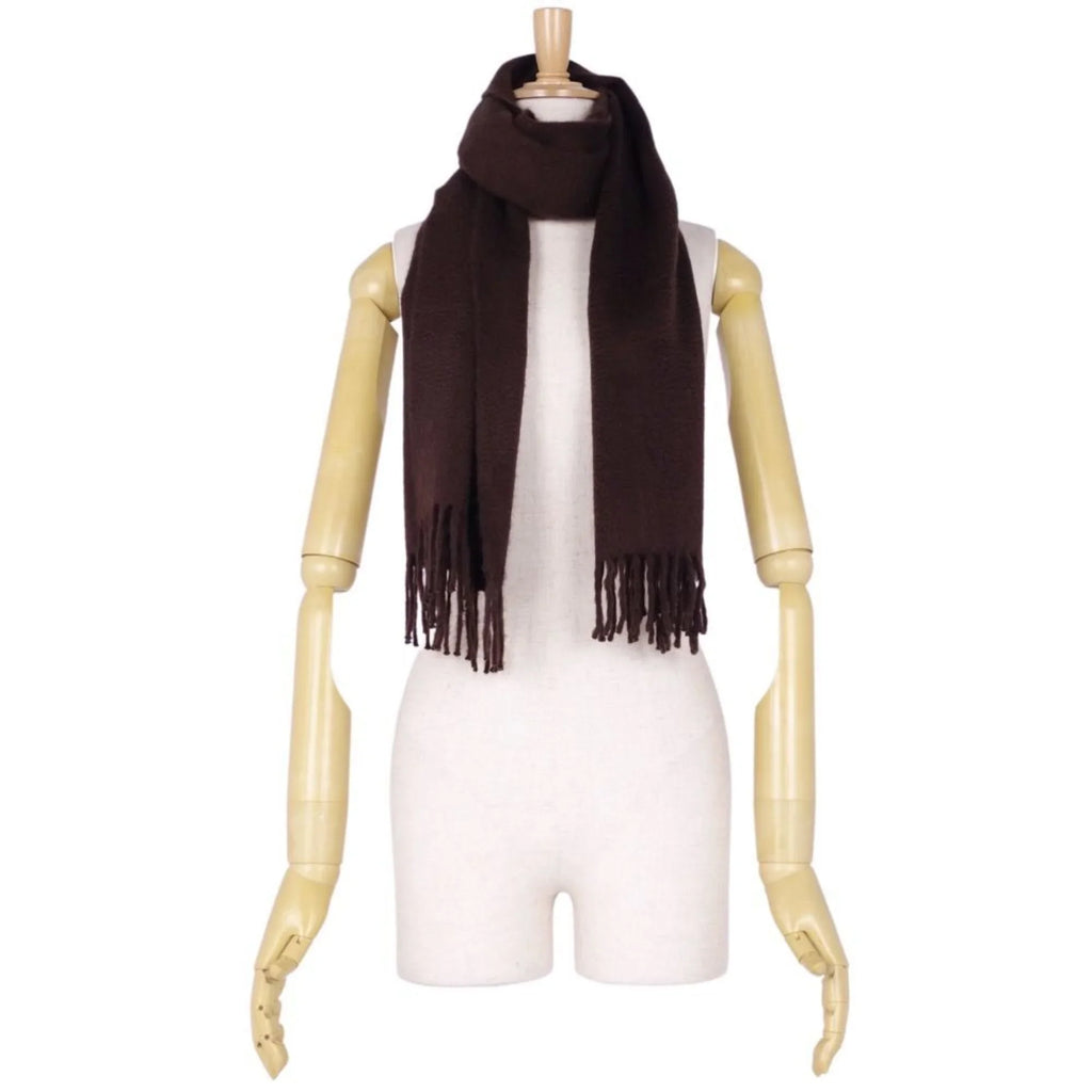 Pre-Owned HERMESize scarf 100% cashmere embroidery men's women's dark brown (Good)