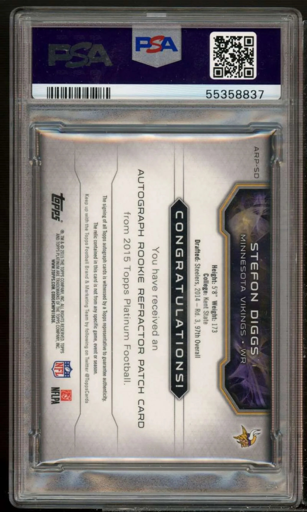 Sizetefon Diggs RC 2015 Topps Platinum Auto Black Refractor (pop 2) #arpsd PSizeA 8