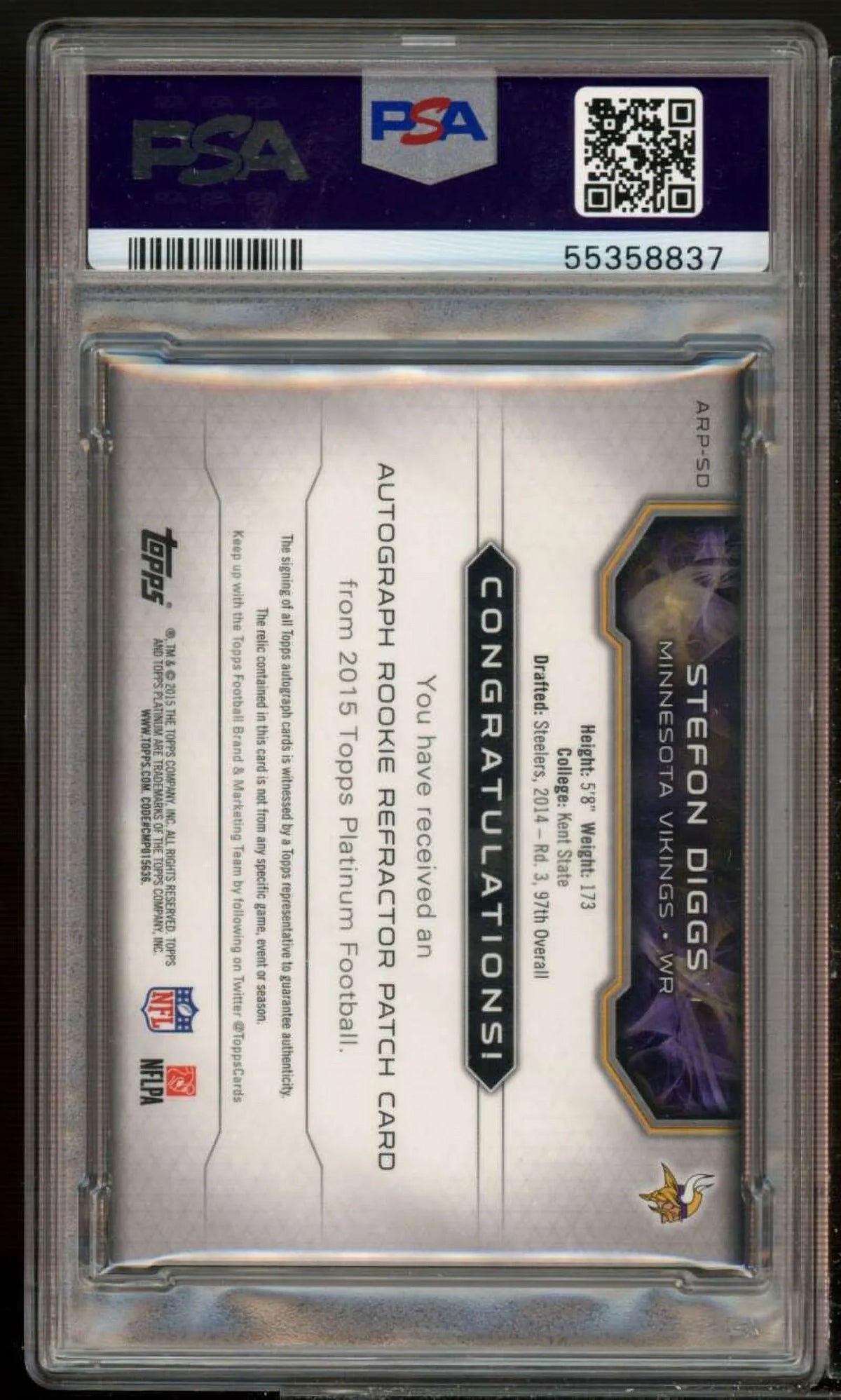 Sizetefon Diggs RC 2015 Topps Platinum Auto Black Refractor (pop 2) #arpsd PSizeA 8