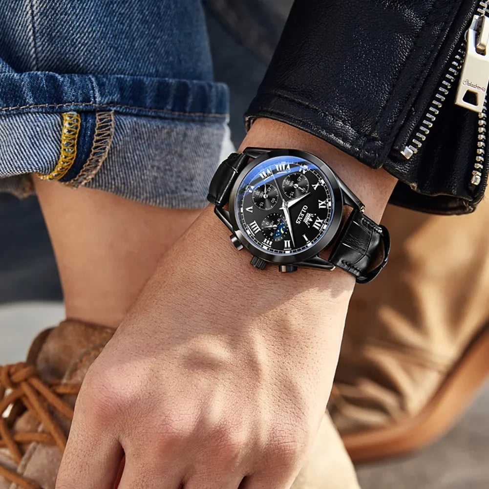 OLEVSize Chronograph Watches for Men Luxury Classic Business Sizeports Mens Watches with Waterproof Luminous Analog Quartz Leather Sizetrap Reloj, Male Wristwatch