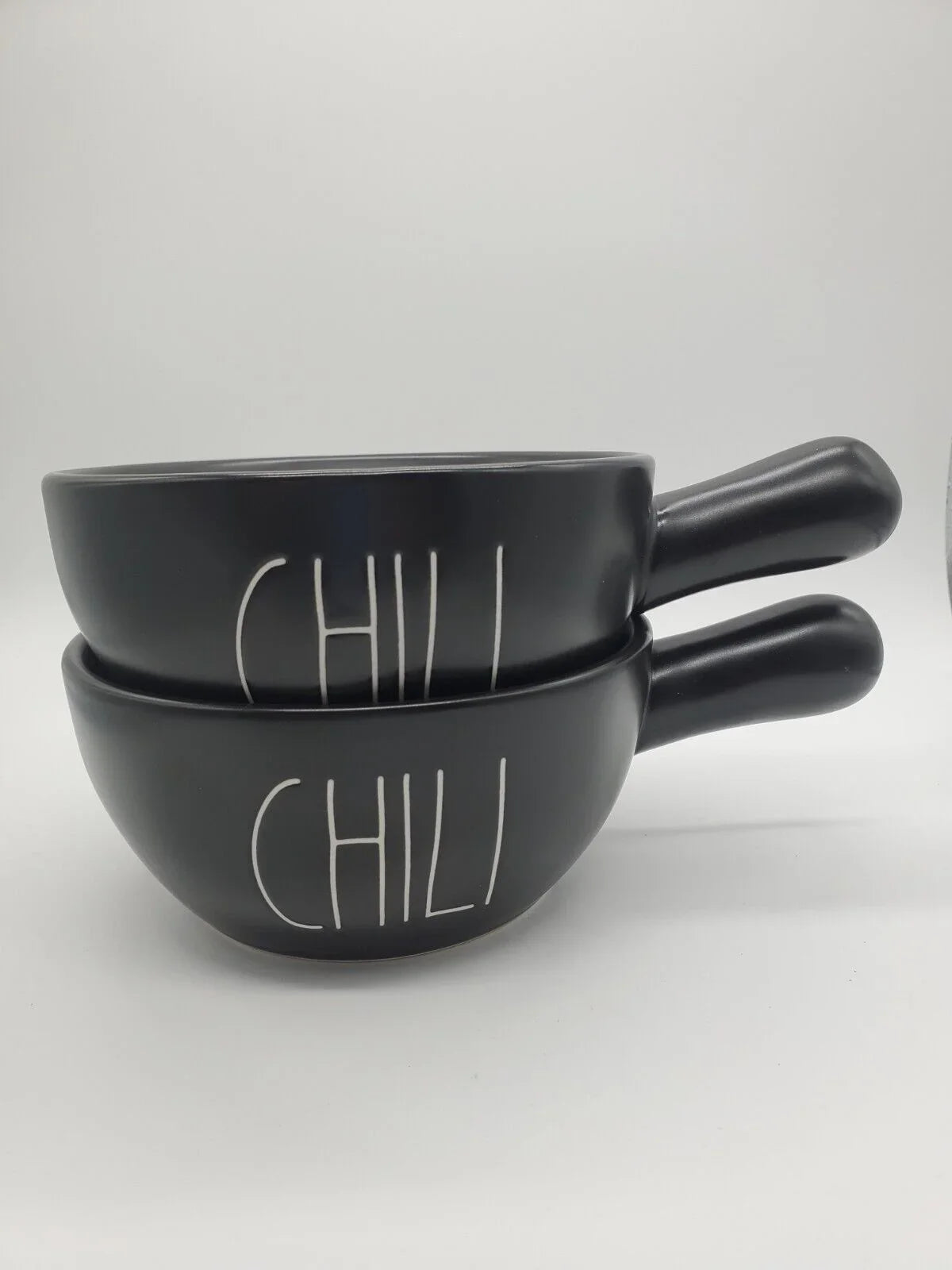 Rae Dunn CHILI Handled Bowl Black Ceramic with Ivory LL Letters