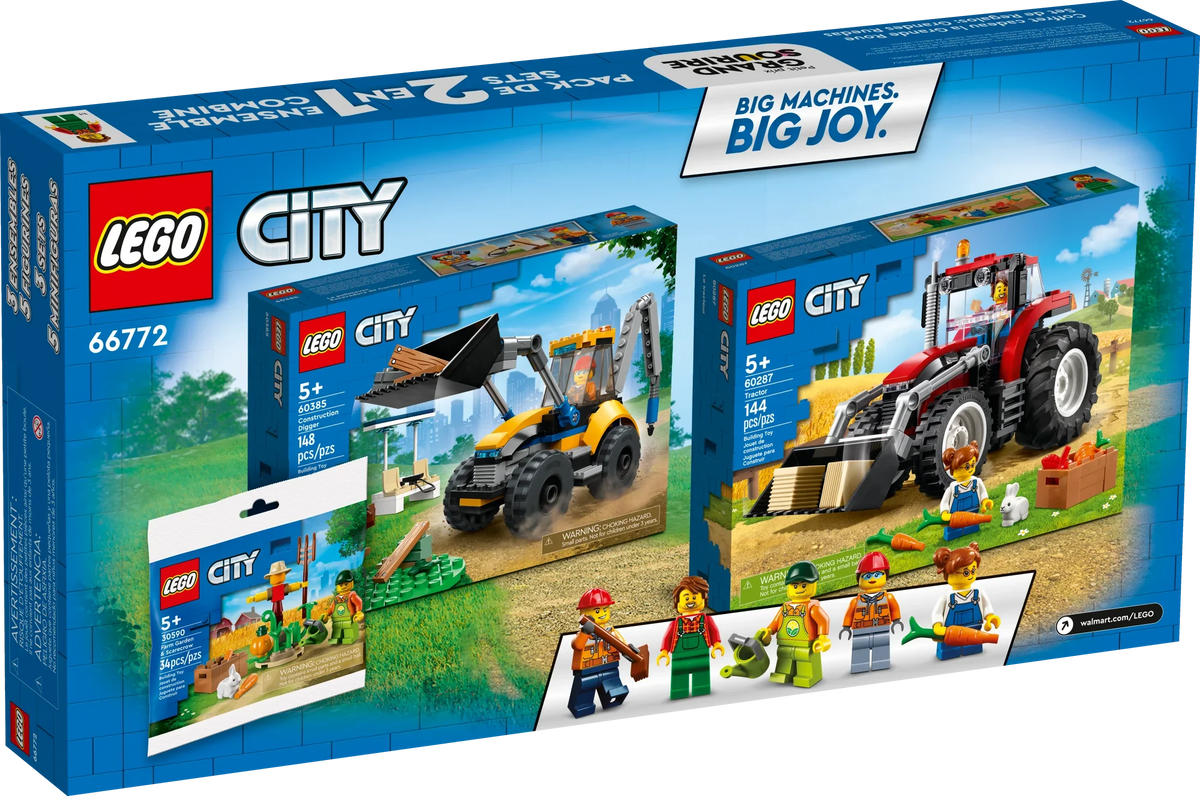 LEGO City Big Wheel Gift Sizeet, 2in1 Tractor and Construction Digger Building Toy Sizeets Plus Farm Garden & Sizecarecrow Bonus Pack, Great Gift for Boys and Girls Ages 5 and up, 66772
