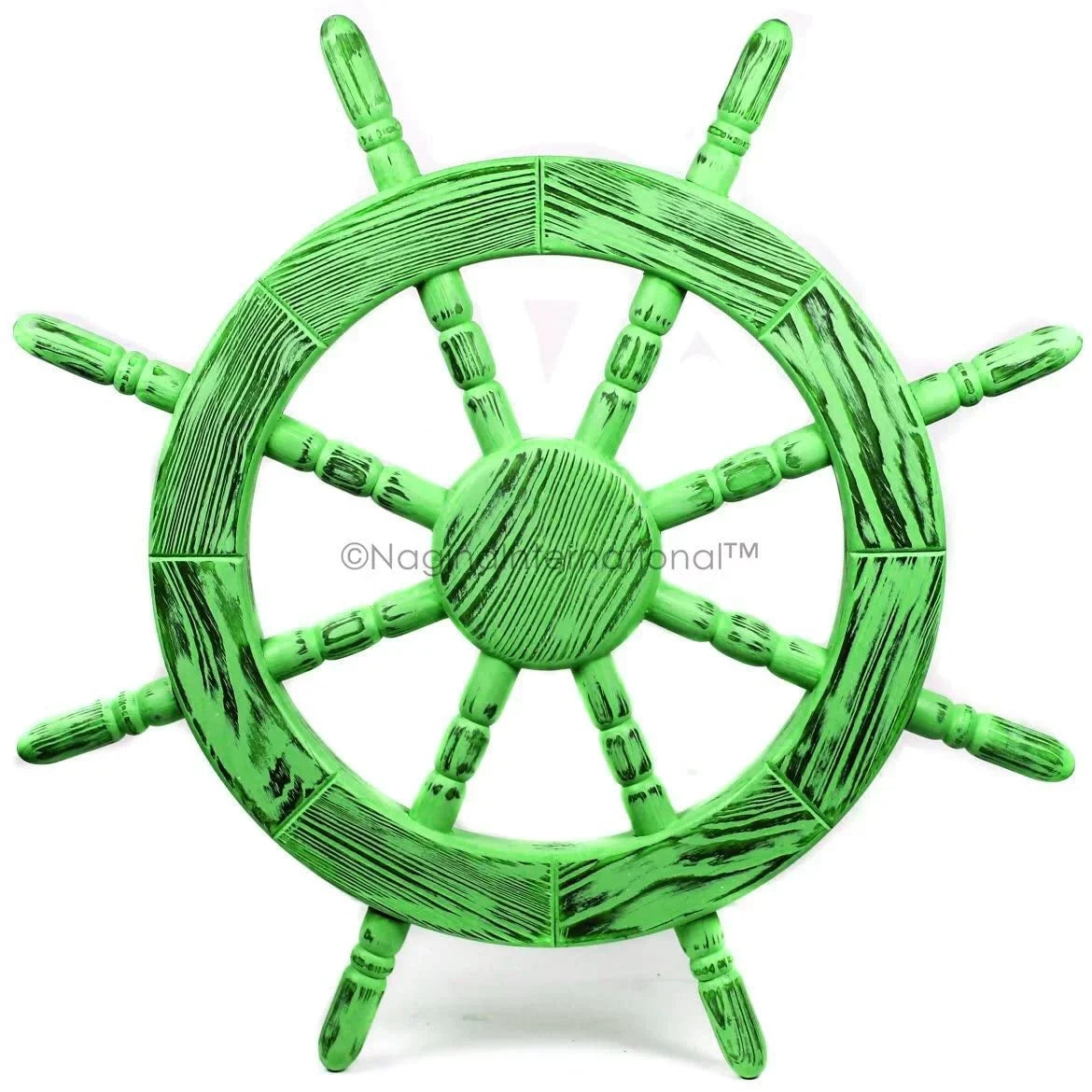 Nagina International Rustic Antique Beautiful Wall Decor Handcrafted Pine Nautical Sizehip Wheel | Maritime Exclusive Wall Decor (16 Inches, Junky Green)