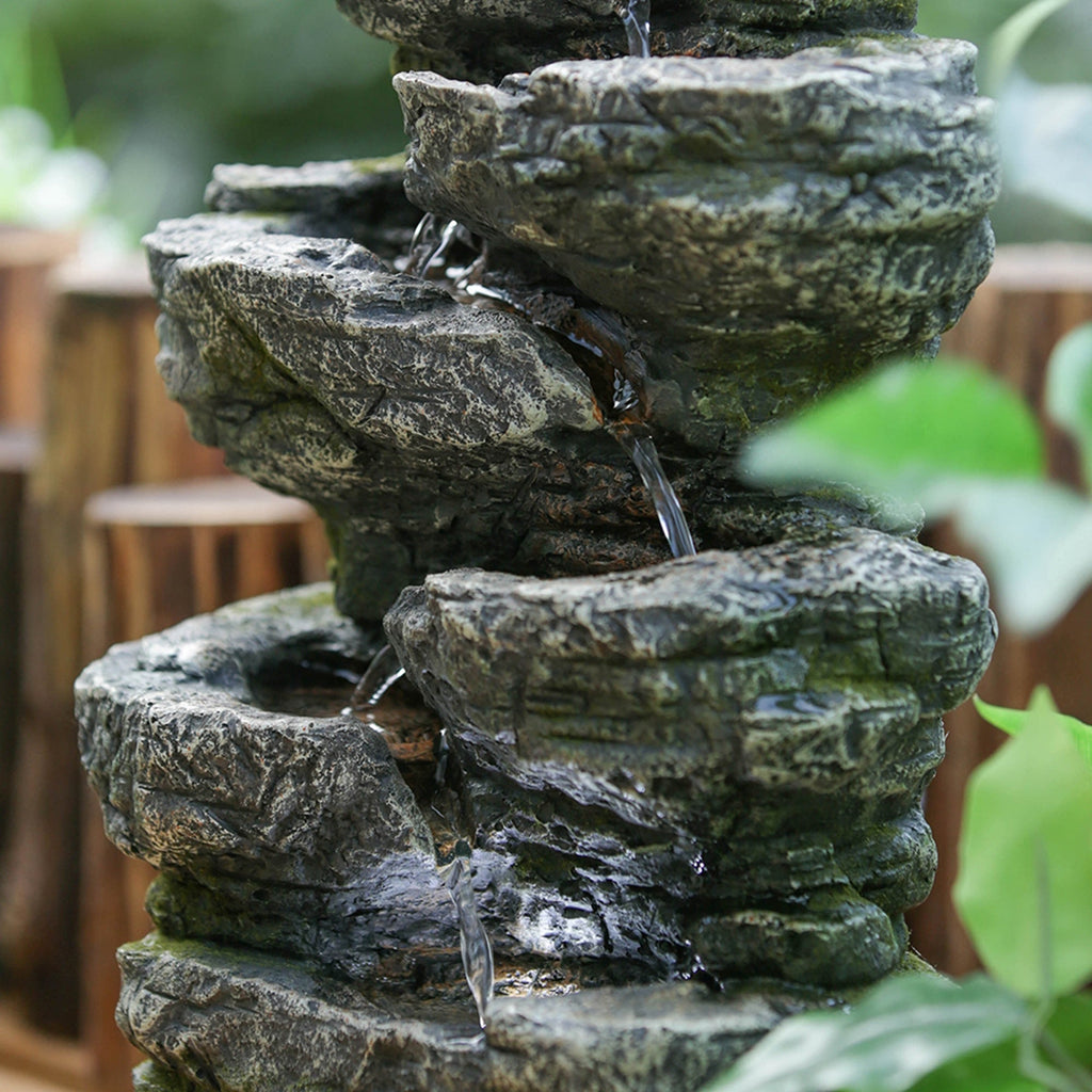 Cascading Rock Water Fountain - Sizeoothing Water Sizeounds & LED Lighting