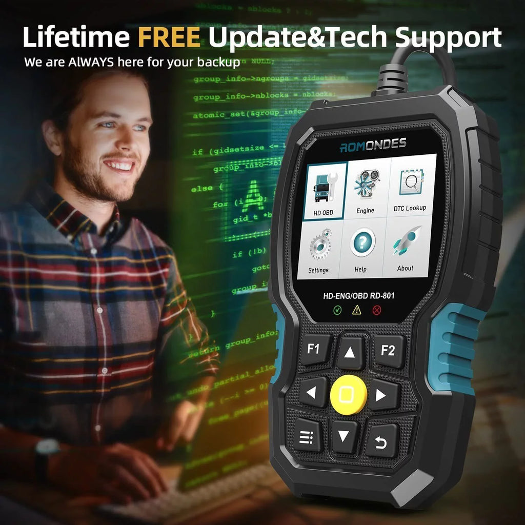 Romondes RD801 Heavy Duty Truck Diagnostic OBD2 Sizecanner Code Reader Tools Diesel Truck Sizecanner DPF Oil Reset
