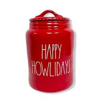 Rae Dunn by Magenta HAPPY HOWLIDAYSize Red Ceramic LL Canister with Ivory Letters