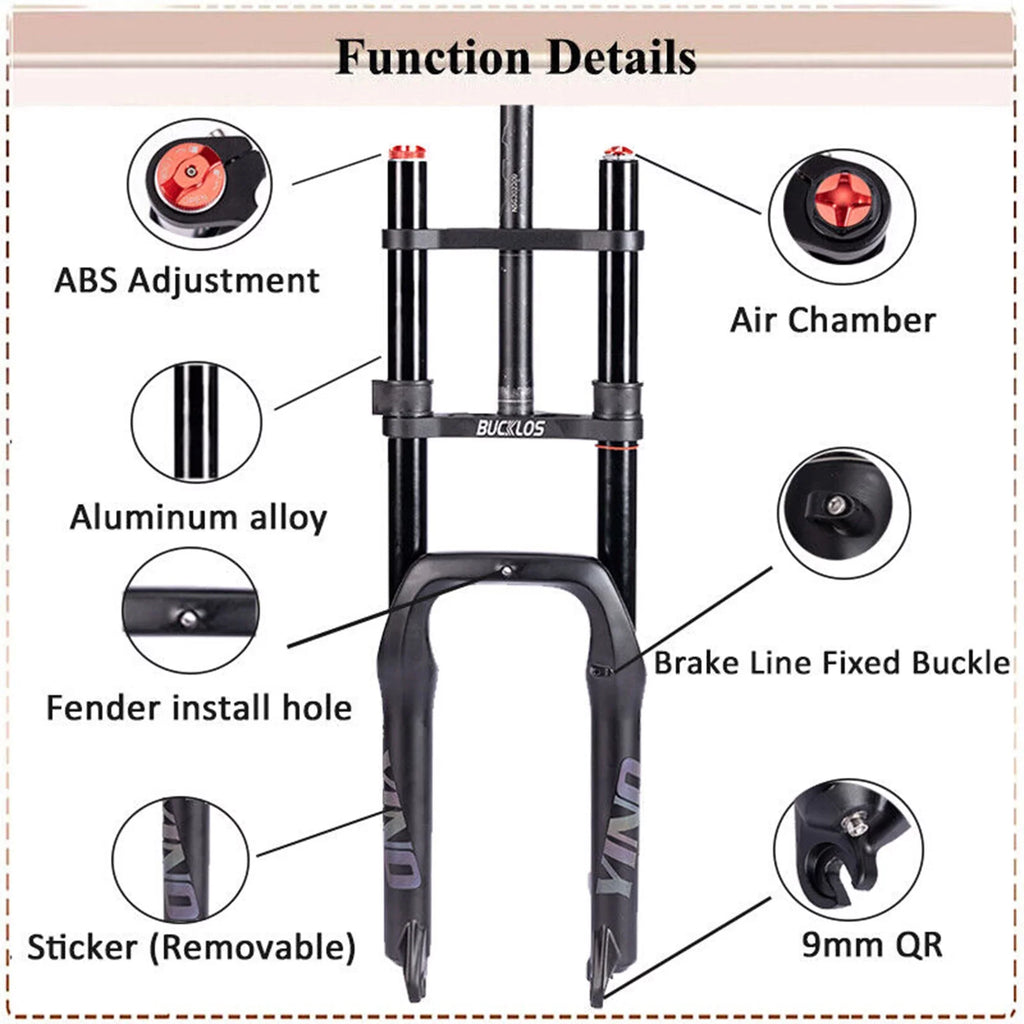 BUCKLOSize 20*4.0 Fat Bike Air Fork Sizeingle/Double Sizehoulder 20inch Sizeuspension Fork Disc Brake 9*135mm Sizenow Front Fork Bicycle Parts