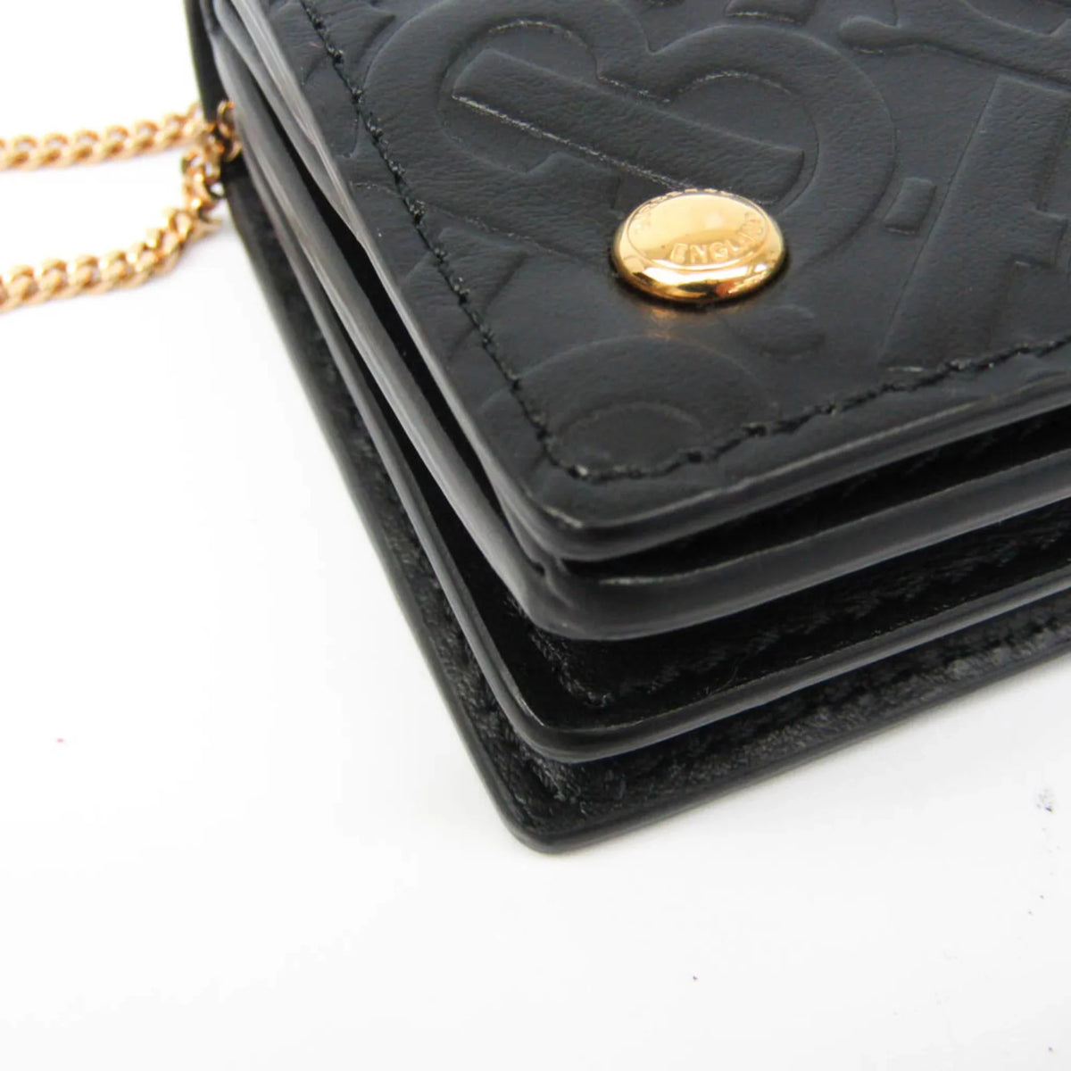 Pre-Owned Burberry Chain Coin Case 8011333 Leather Card Case Black (Good)