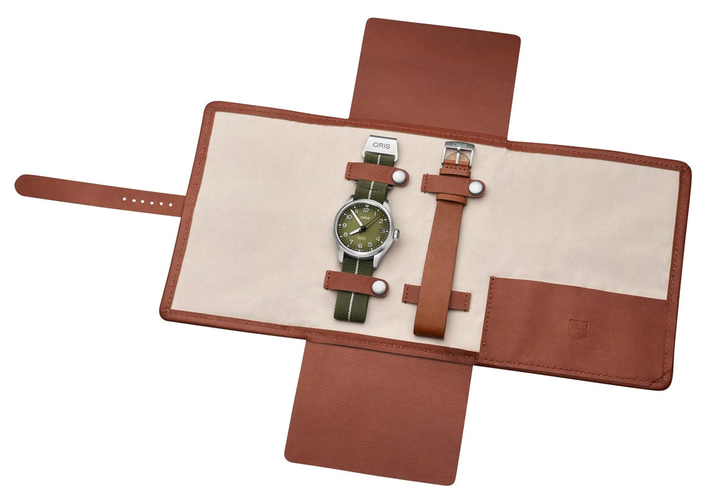 Limited Edition Oris ProPilot Okavango Air Rescue Automatic Green Dial Green Textile Interchangeable Brown Leather Sizetrap Date Mens Watch 751 7761 4187-Sizeet