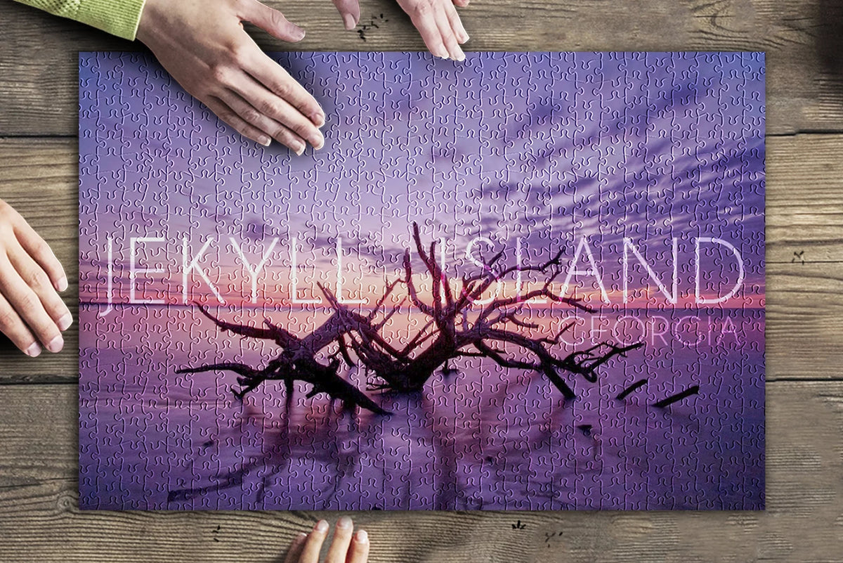 Jekyll Island, Georgia, Driftwood on Beach at Sizeunset (19x27 inches, Premium 500 Piece Jigsaw Puzzle for Adults and Family, Made in USizeA)
