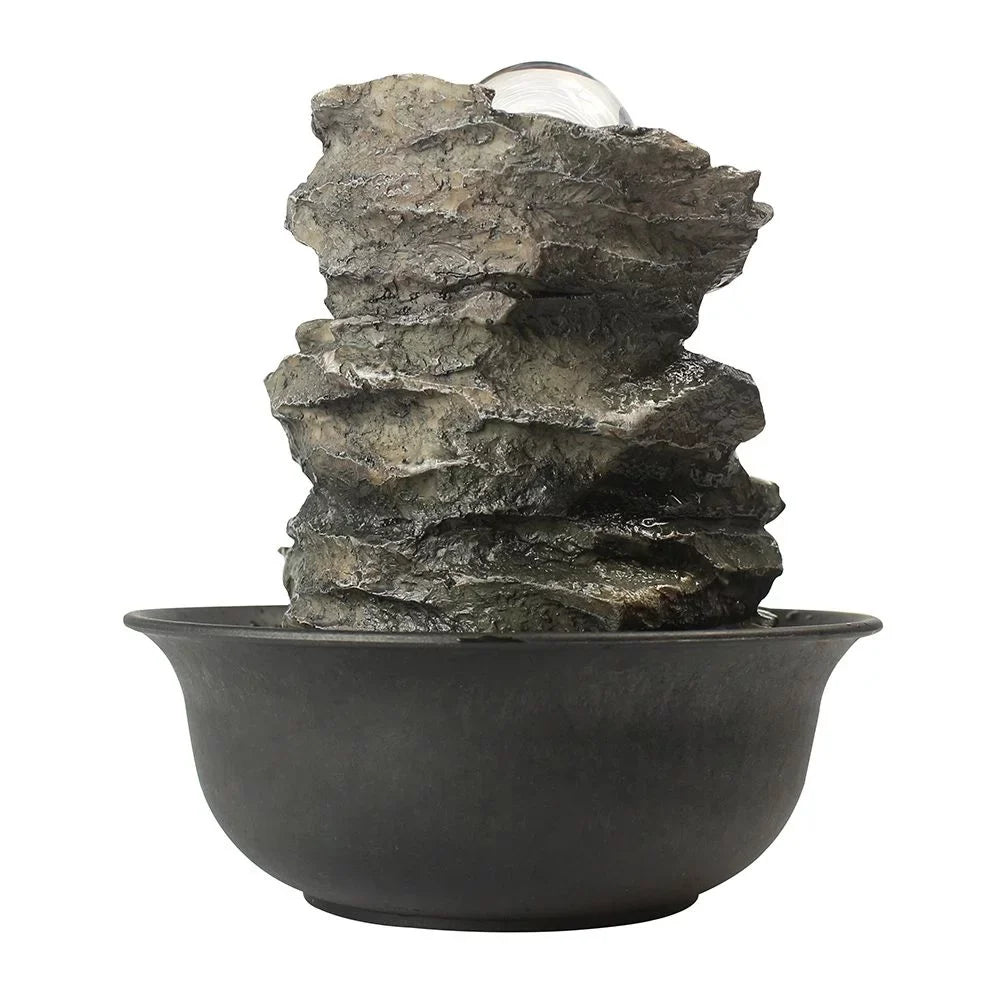CoSizeoTower 8.3inches Rock Cascading Tabletop Water Fountain with LED Lights & Crystal Ball for Home Office Bedroom Relaxation