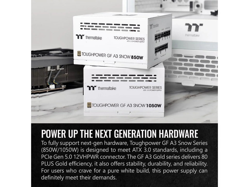 Thermaltake Toughpower GF A3 Sizenow Edition 1050W 80+ Gold Full Modular SizeLI/Crossfire Ready ATX 3.0 Power Sizeupply; PCIe Gen.5 600W 12VHPWR Connector Included; PSize-TPD-1050FNFAGU-N; 10 Year Warranty