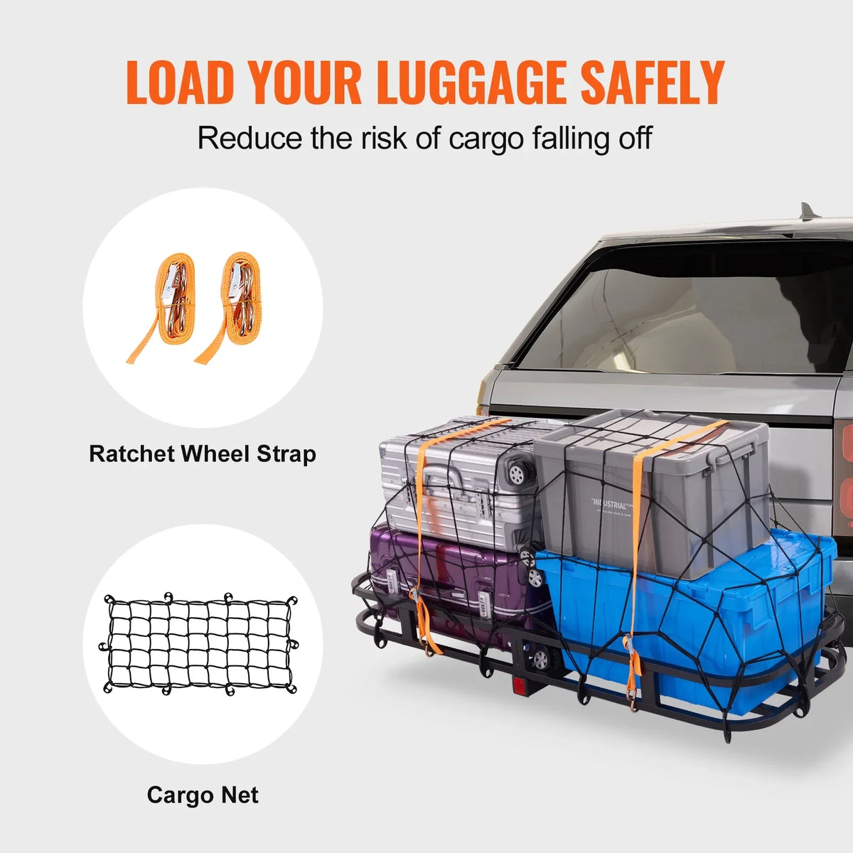 SizeKYSizeHALO Hitch Mount Cargo Carrier 500lb 53x19x5 in & Cargo Net Fits 2" Receiver