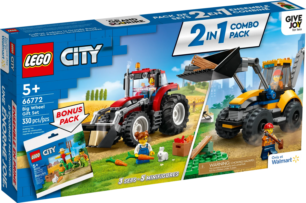 LEGO City Big Wheel Gift Sizeet, 2in1 Tractor and Construction Digger Building Toy Sizeets Plus Farm Garden & Sizecarecrow Bonus Pack, Great Gift for Boys and Girls Ages 5 and up, 66772