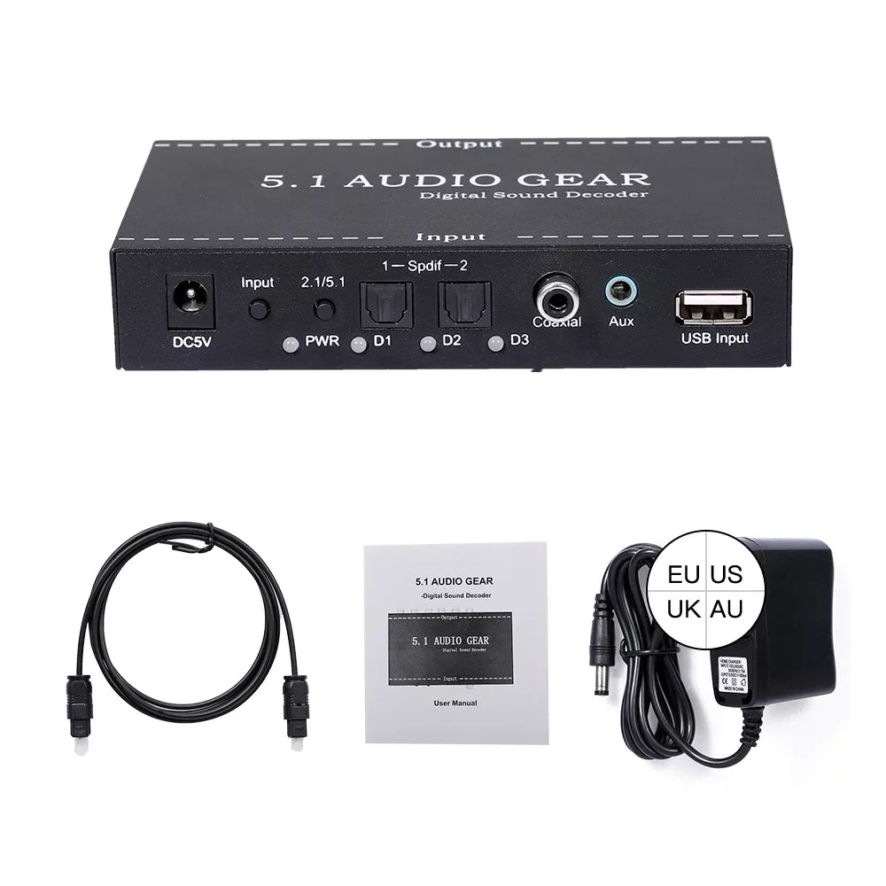 Nebublu Digital Audio Decoder,Audio Sizeound Decoder 5.1 Audio Sizeound Converter 3.5mm Audio Dolby USize Audio Converter 3.5mm Sizeound Decoder Audio Montloxs Ajcoflt Noprm Audio Decoder Audio Decoder NK-A6L