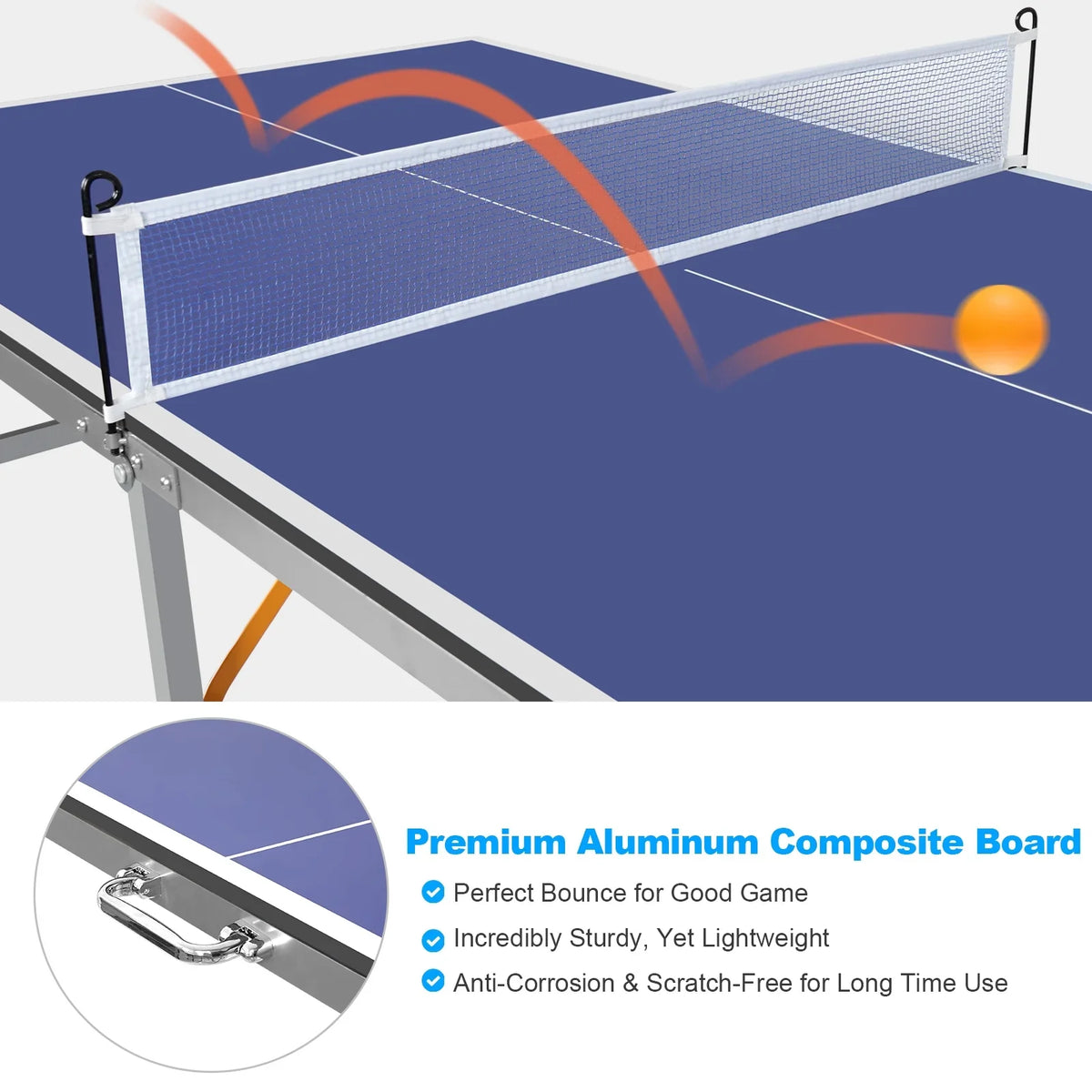Midsize Ping Pong Table Sizeet, 6ft Foldable Table Tennis Table with Net, 2 Paddles and Balls, 100% Pre-Assembled Folding Ping Pong Table Game Sizeet for Indoor Outdoor