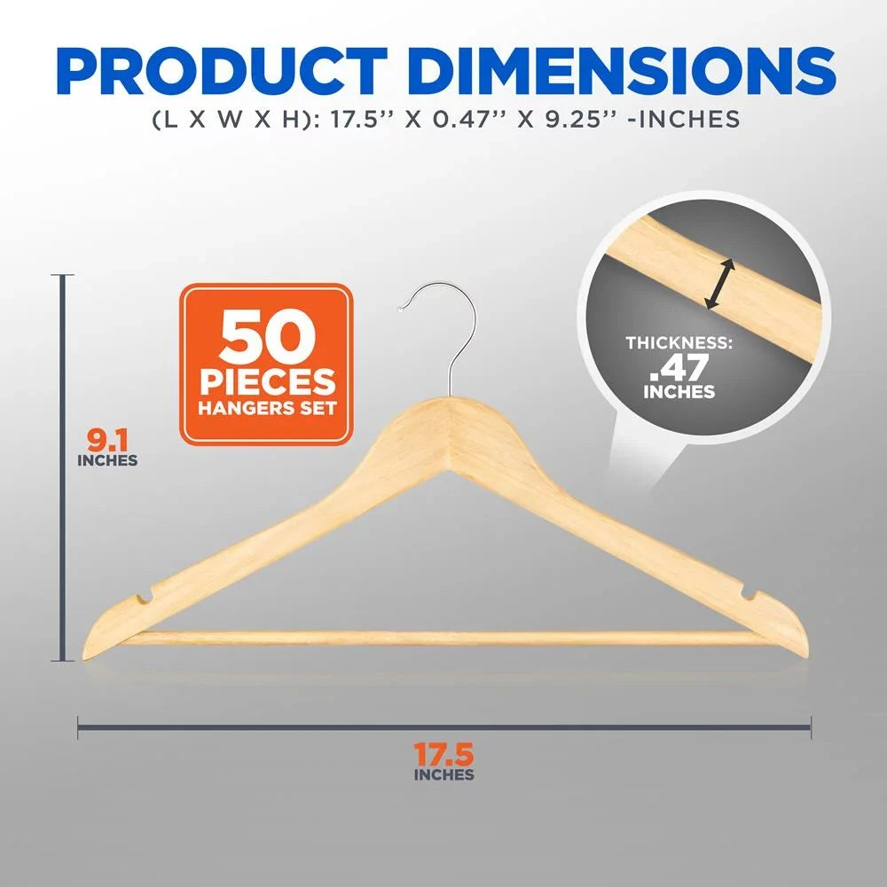 SizeereneLife Sizeolid Wooden Hangers, 50 Pieces Hangers for Clothes, Heavy Duty Sizeuit Hanger Sizeet