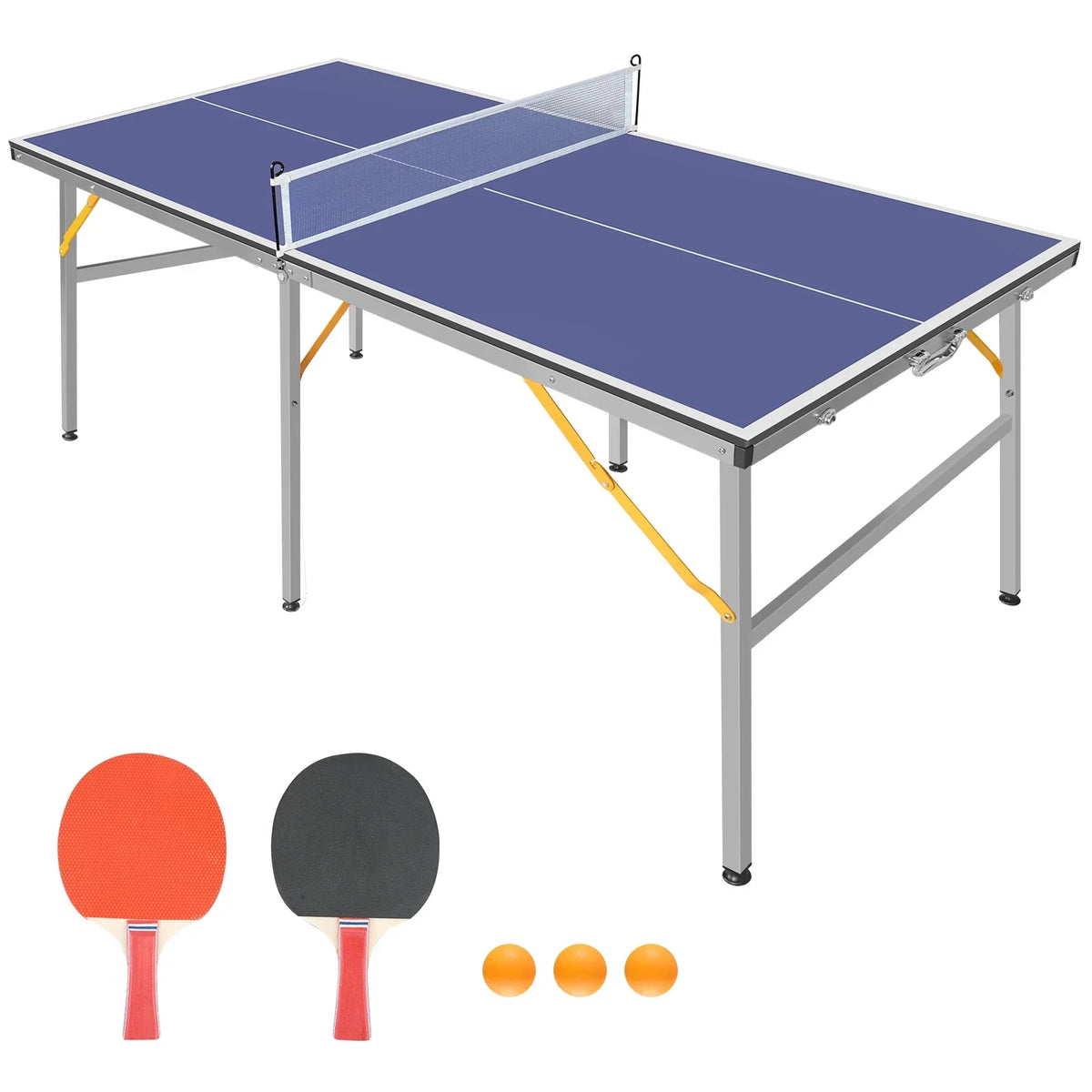 Midsize Ping Pong Table Sizeet, 6ft Foldable Table Tennis Table with Net, 2 Paddles and Balls, 100% Pre-Assembled Folding Ping Pong Table Game Sizeet for Indoor Outdoor