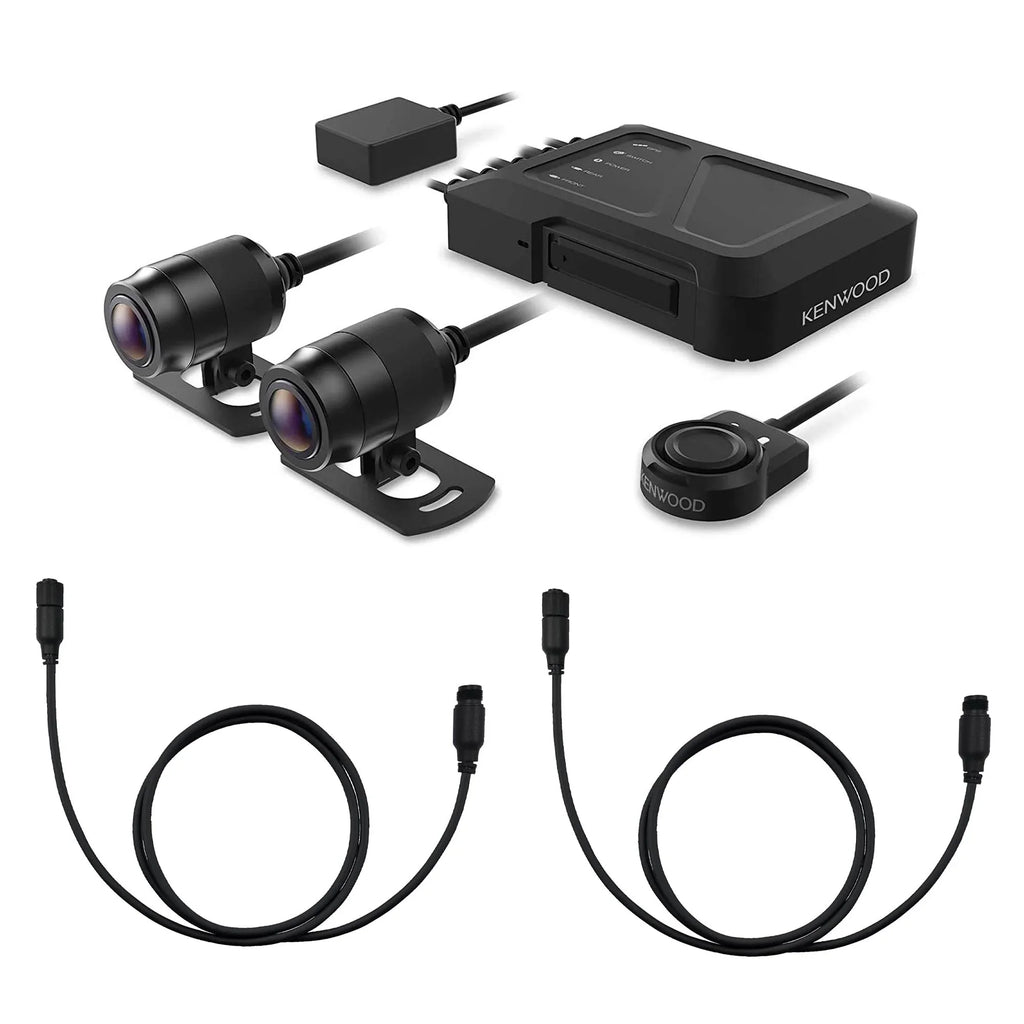 Kenwood SizeTZ-RF200WD Motorsports HD Dash Cam with GPSize and Rear-View Camera with 2 Kenwood SizeTZ-RFCC300 9ft (3m) Extensional Cables