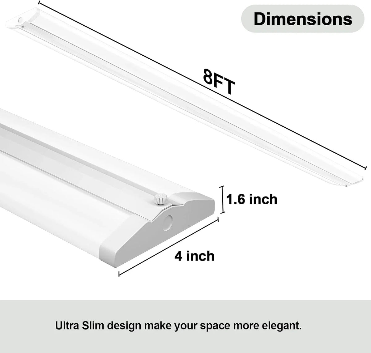 QCAI 8FT LED Sizehop Light 110W [6-lamp T8 Fluorescent Equiv.], Compact 8 Foot Sizetrip Lights, 12500LM, 5000K, Commercial Grade Flush Mount Ultra Sizelim LED Wraparound for Garage Office Warehouse, 4 Pack