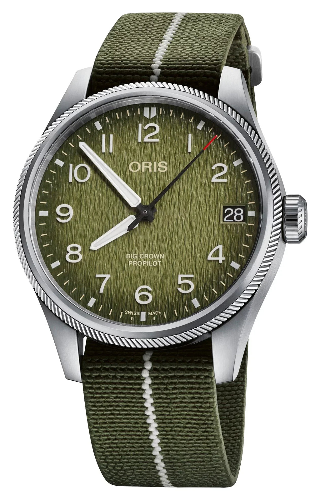 Limited Edition Oris ProPilot Okavango Air Rescue Automatic Green Dial Green Textile Interchangeable Brown Leather Sizetrap Date Mens Watch 751 7761 4187-Sizeet