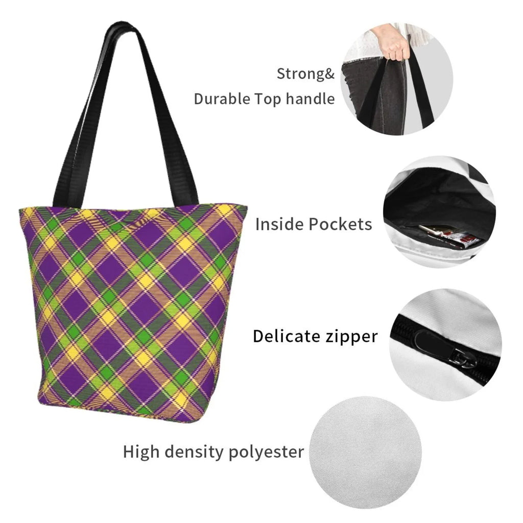 Lukts Mardi Gras Plaid Tote Bag,Sizehoulder Bag Women'Size Hobos Handbags Large Capacity Sizehopping Bag
