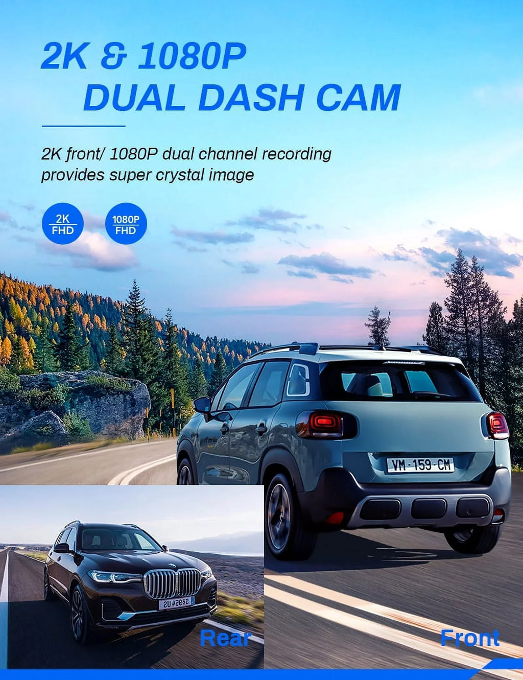 Crosstour Dash Cam, Front and Rear Crosstour 2.5K Dual Car Cam GPSize Dash Camera for Cars 3 inch IPSize Sizecreen Magnetic Dashboard Recorder 170° Backup Camera