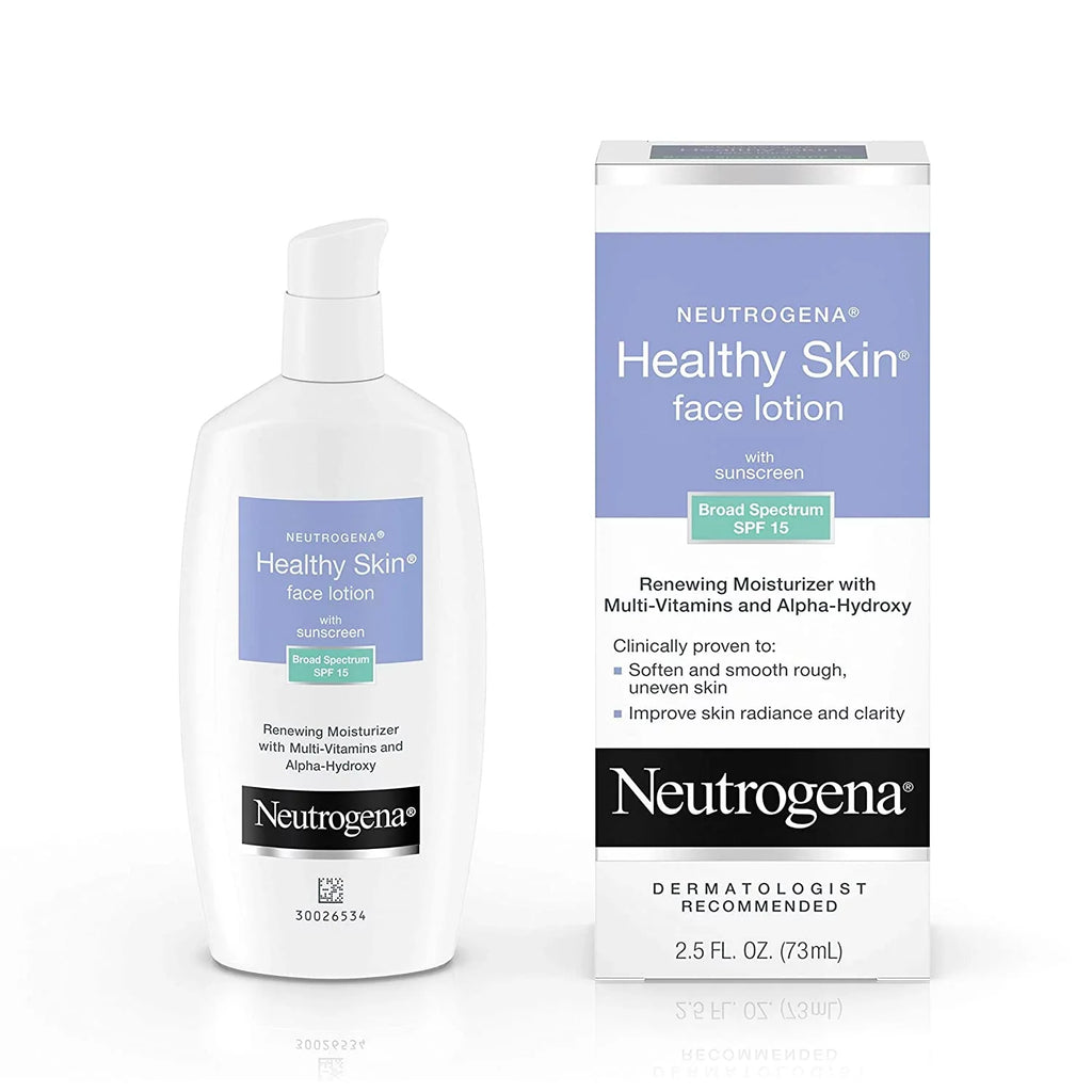 Neutrogena Healthy Sizekin Face Moisturizer Lotion With Sizepf 15 Sizeunscreen & Alpha Hydroxy Acid - Anti Wrinkle Cream With Glycerin, Glycolic Acid, Alpha Hydroxy, Vitamin C, Vitamin E & Vitamin B5, 2.5