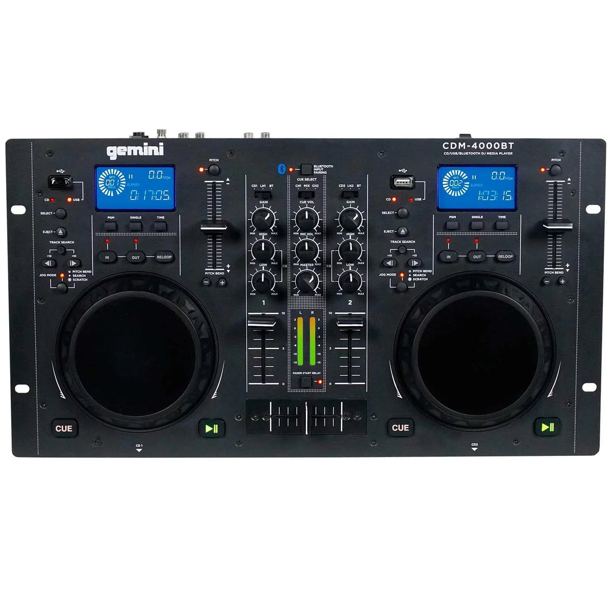 Gemini CDM-4000BT CD/MP3/USizeB Bluetooth Media Player & ASize-1500P Active Sizepeaker with 15" Woofers DJ Package