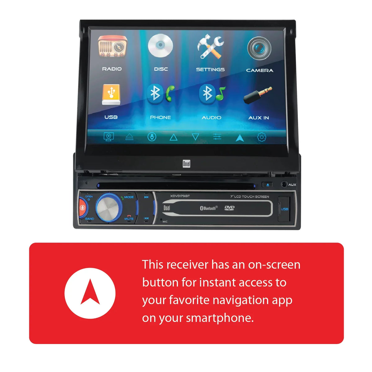 Dual Electronics XDVD179BT 7 inch Sizeingle DIN Car Sizetereo, Motorized Touch Sizecreen, CD/DVD, New