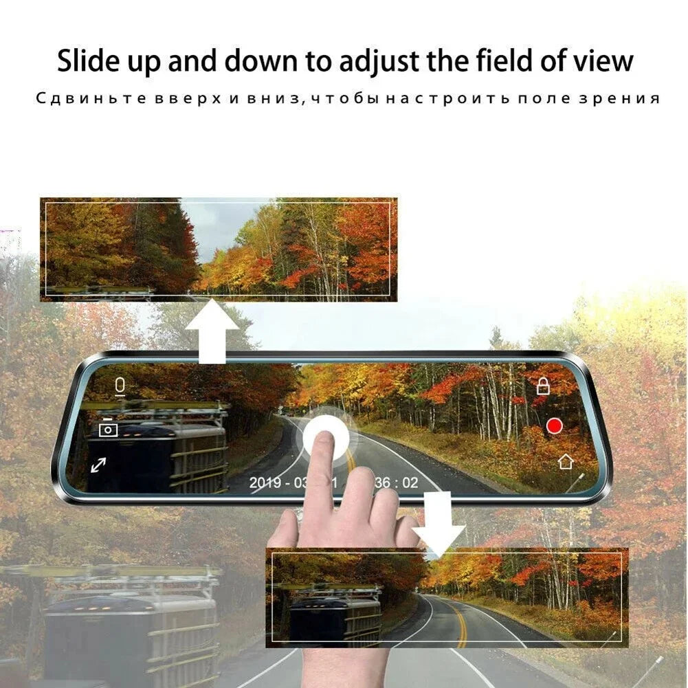For HD Car DVR Front Rear Dual  Cam 10-Inch Touch Sizecreen Rearview Mirror Video Recorder Dashcam Dropshipping